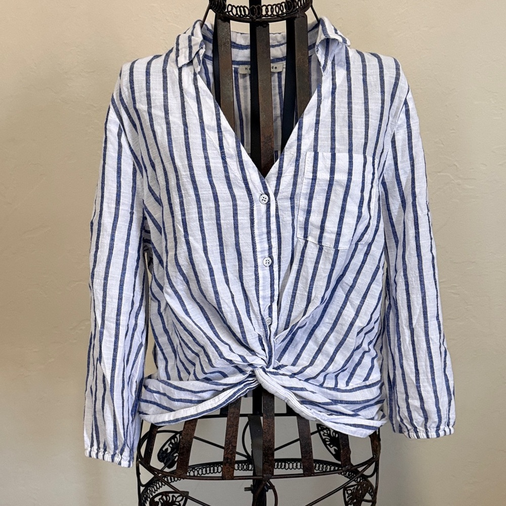 Haute Monde Navy and White Button Down Shirt